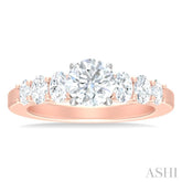 1 Ctw Round Shape Oval and Round Cut Diamond Semi Mount Engagement Ring in 14K Rose and White Gold